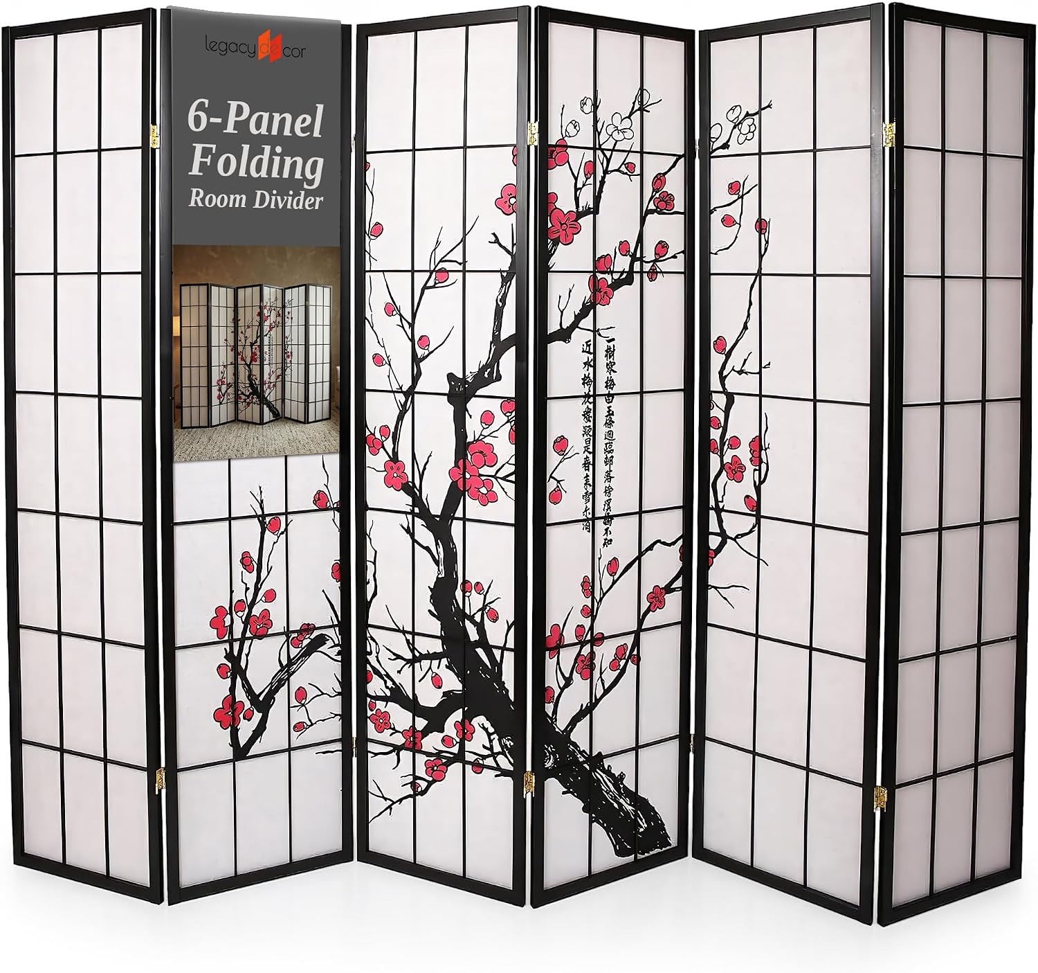 Shoji Screen Divider - 6-Panel Folding Room Divider Privacy Screen