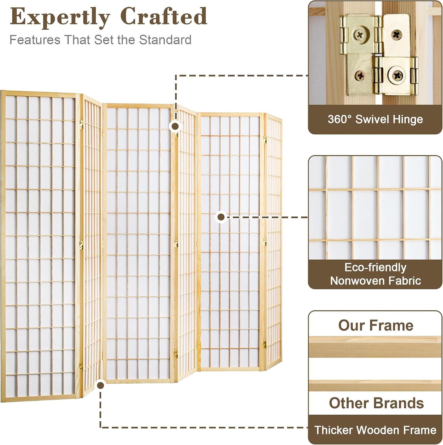 6 Panel Room Divider, Folding  - Shoji Screen Divider review and price